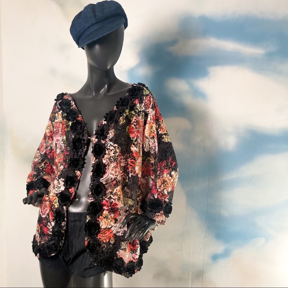 Handmade sequin, lace, and roses kimono jacket